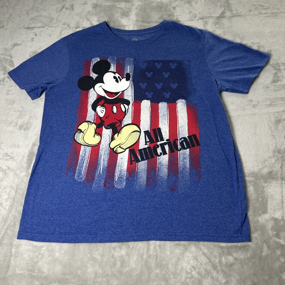 Disney Mickey T-Shirt Royal Large Blue US Flag